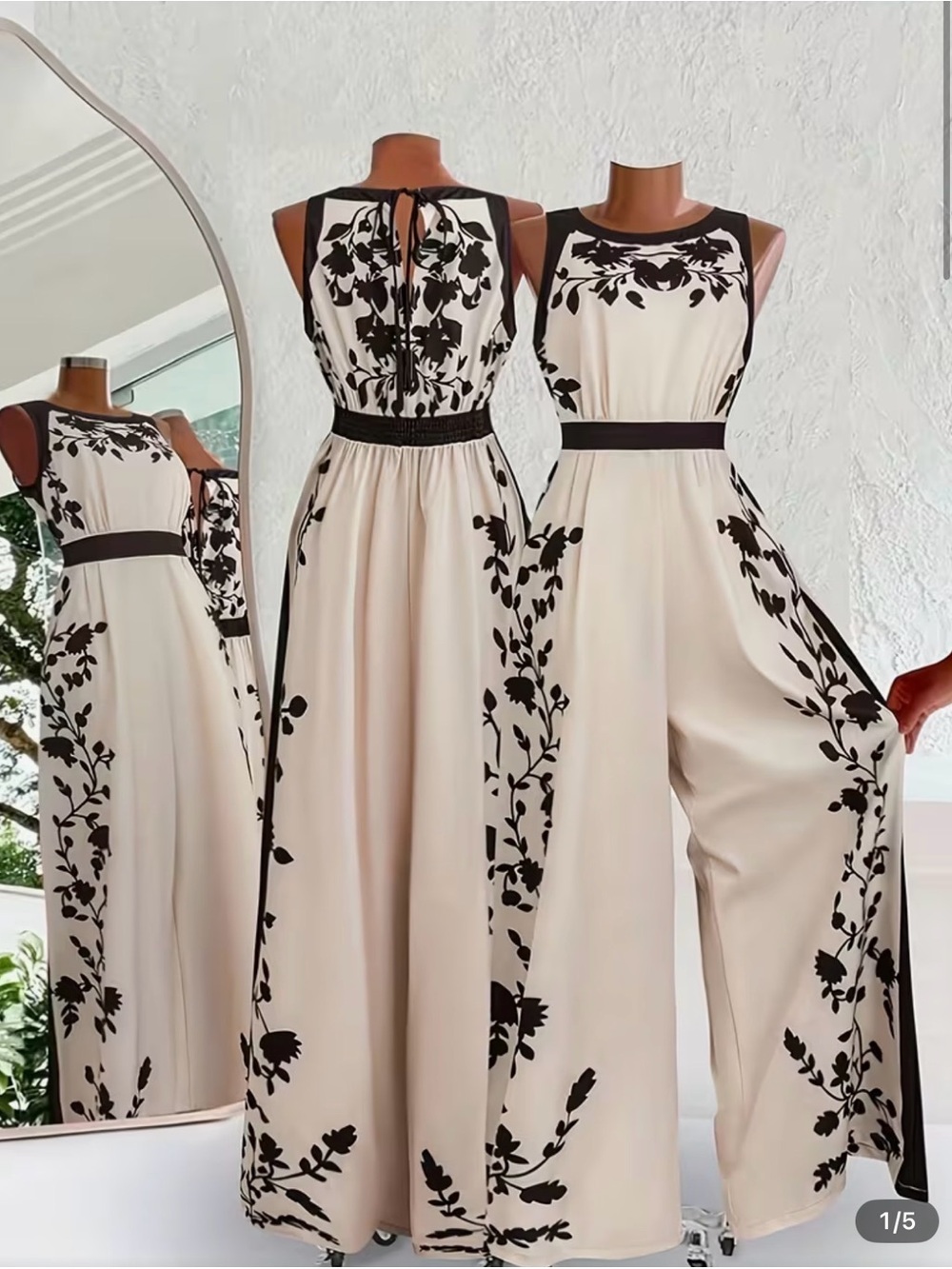 Cream & Black Floral Sleeveless Jumpsuit